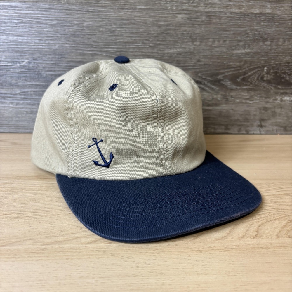 Fish or Get Off the Boat Hat Cap Snap Back Khaki Navy Embroidered Anchor Mens